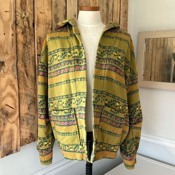 BDG Oversized Boho Open Front Hoodie Sweatshirt Front Pockets Aztec Print Sz XS - Picture 2 of 14